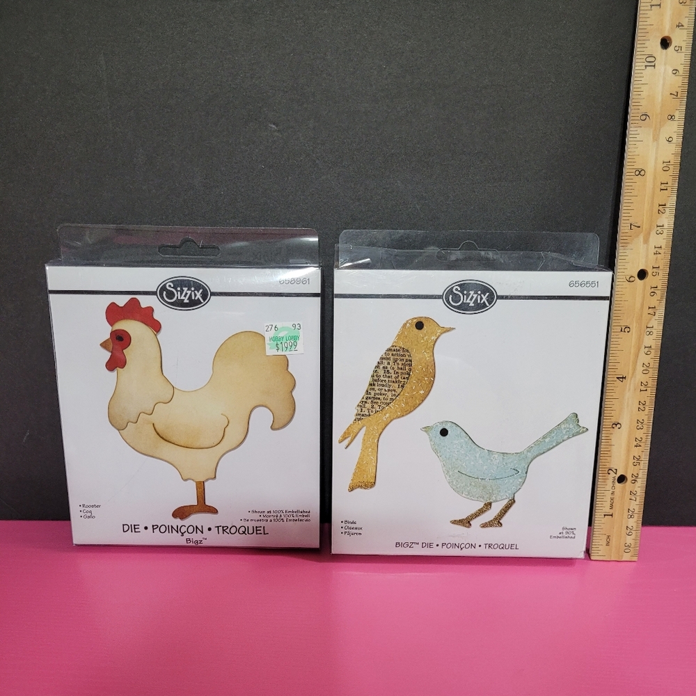 Sizzix Bigz Dies.  Set Of 2.  Rooster 658961 & Birds 656551 (0544)